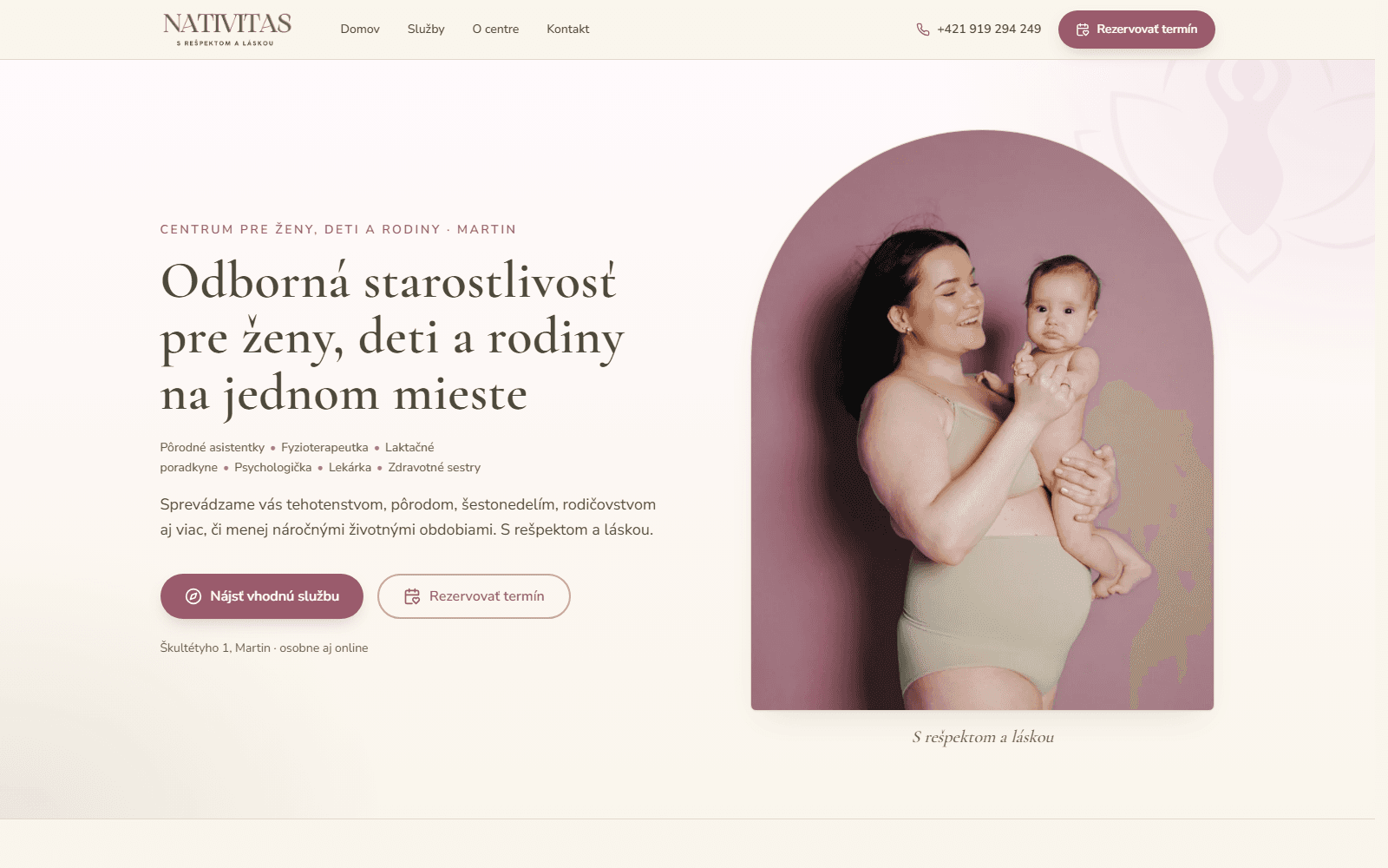 Náhľad webu NATIVITAS — Web centra so situačným rázcestníkom