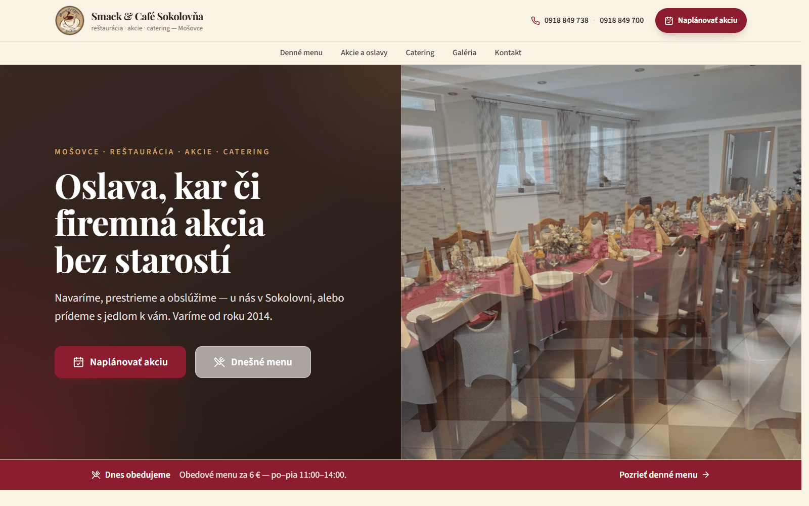 Náhľad webu Smack & Café Sokolovňa — Reštaurácia s denným menu